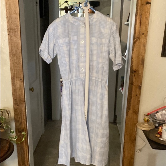 homemade Dresses & Skirts - Light Blue Plaid Button-Up Dress with belt handmade vintage belt grandma